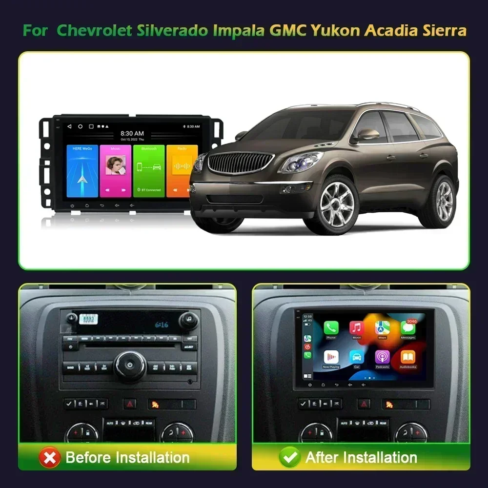 Car Radio 2 Din Screen WIFI GPS Android 13 For Chevrolet Silverado Impala GMC Yukon Acadia Sierra Wireless Carplay 4G Multimedia