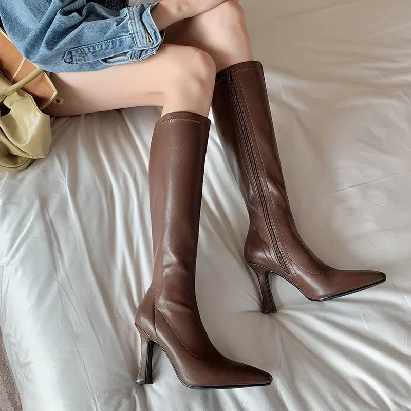 Women Boots High Heels Boots Sexy Knee High Boots Ladies Pointed Toe Side Zipper Shoes Autumn Fashion Knight Boot