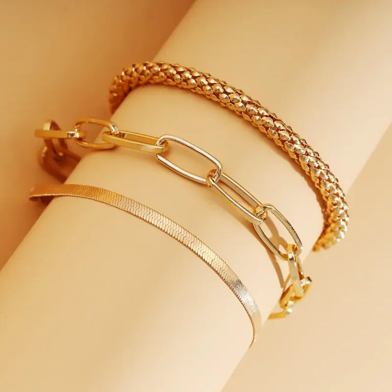 3PCS/Set Trendy Thick Chain Link Bracelets Bangles For Women Gold Color Vintage Snake Chain Bracelets Set 2022 Custom Jewelry