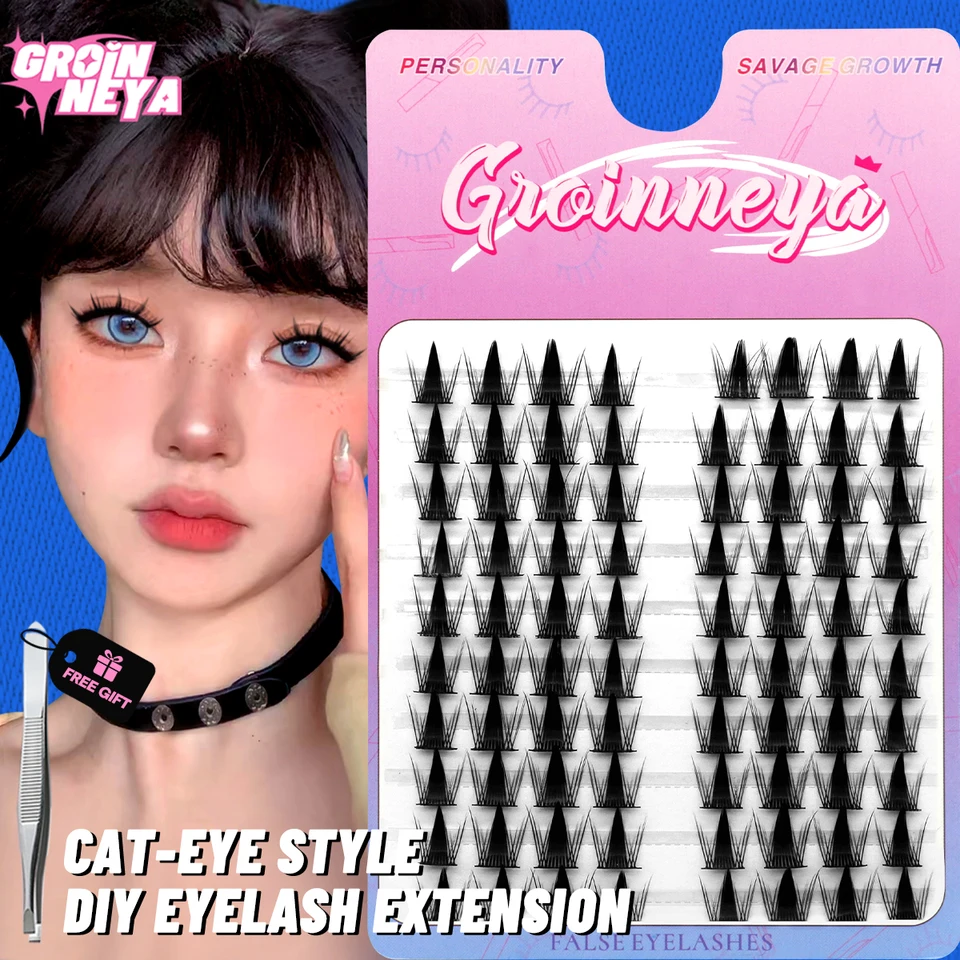 GROINNEYA Pestañas de clúster Naturales Extensión de pestañas Volumen Individual Pestañas Mezcla Bandeja Pestañas de clúster Natural DIY 2