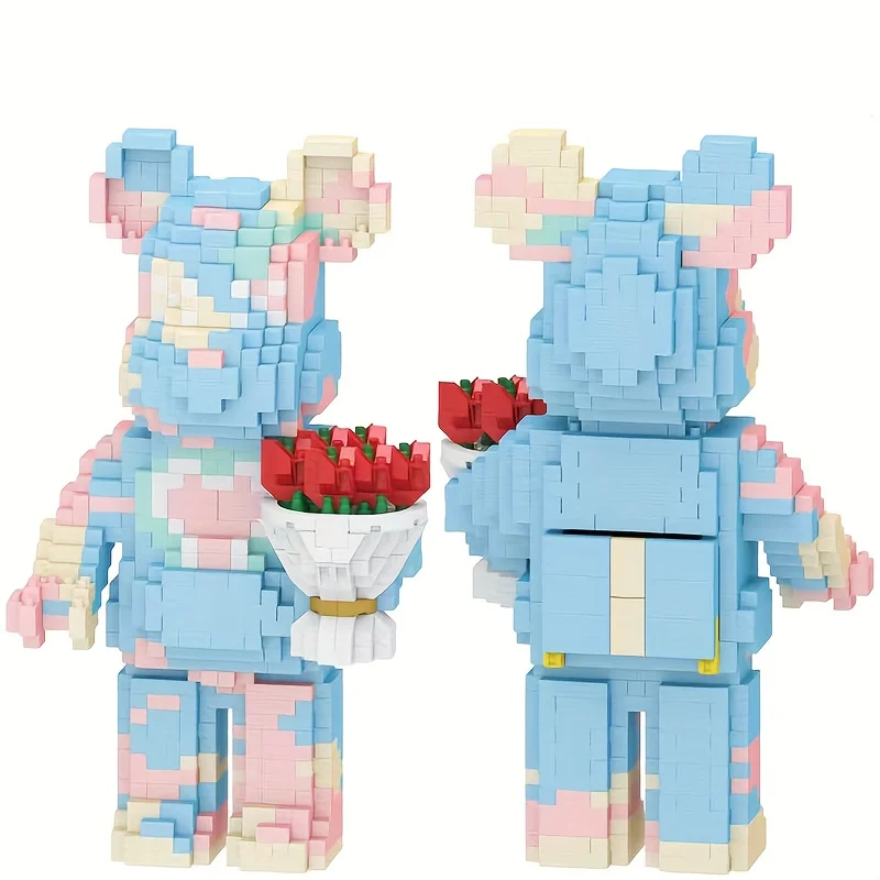 1090PCS cartoon mini Love Violence Bear pink model building blocks micro diamond bricks children's toy birthday gift set