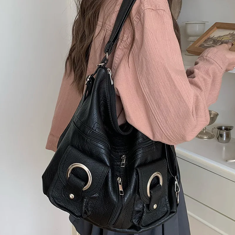 2026 New Korean Style Women Backpack Large Capacity Casual Travel Bag Simple Versatile Commute Zipper Crossbody Bag Ladies Handb