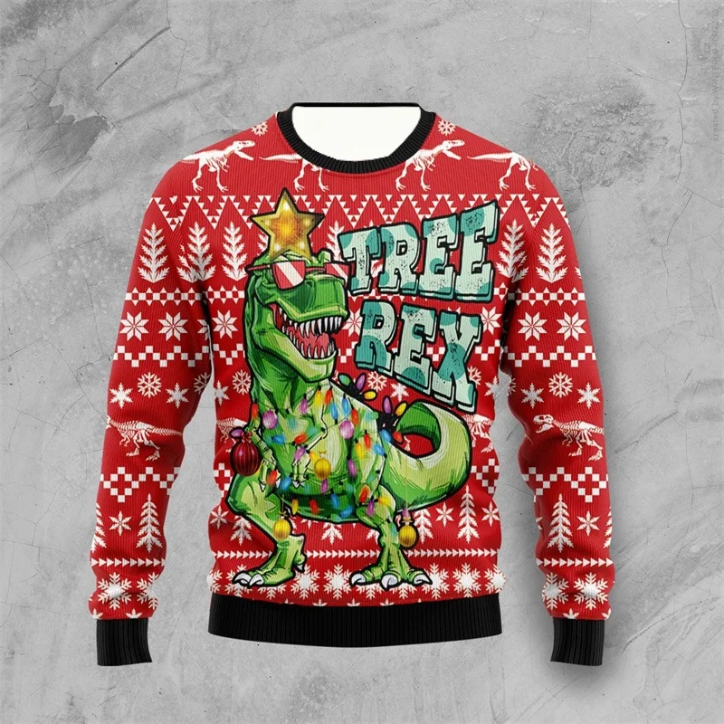 الجديد في سترة عيد الميلاد القبيحة على شكل ديناصور للرجال سترة عصرية مضحكة للحيوانات ثلاثية الأبعاد مطبوعة للأطفال بلوفرات هاراجوكو فضفاضة #2