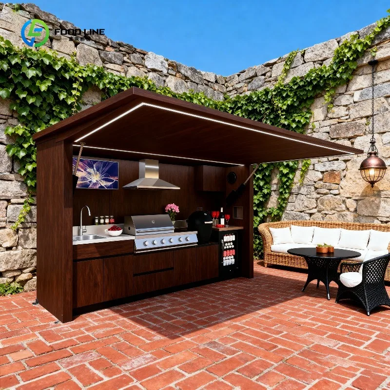 Customized Hot Sale All-In-One Multi-Functional Outdoor Mobile Kitchen Movable Kitchen Easy Install with Combined Sink Fridge