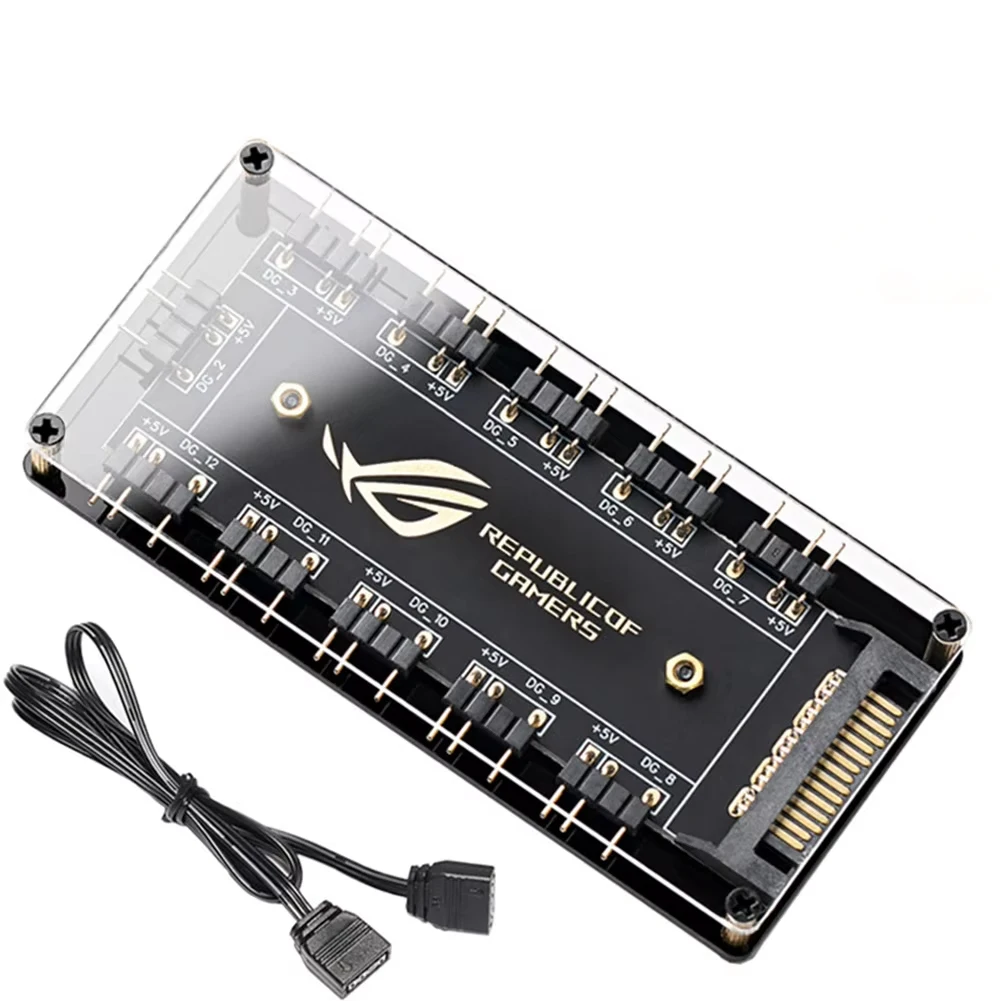 

ARGB Connector 1 To 10 Port Splitter Hub 5V 3Pin ARGB Case Fan Hub With Adhesive Base SATA Power For LED Fans Lights