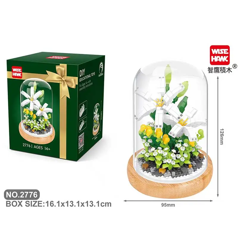 Building Block Flower Plant 3D Model Toy Home Decoration  Potted Chrysanthemum Assembly Brick Girl  Child Gift