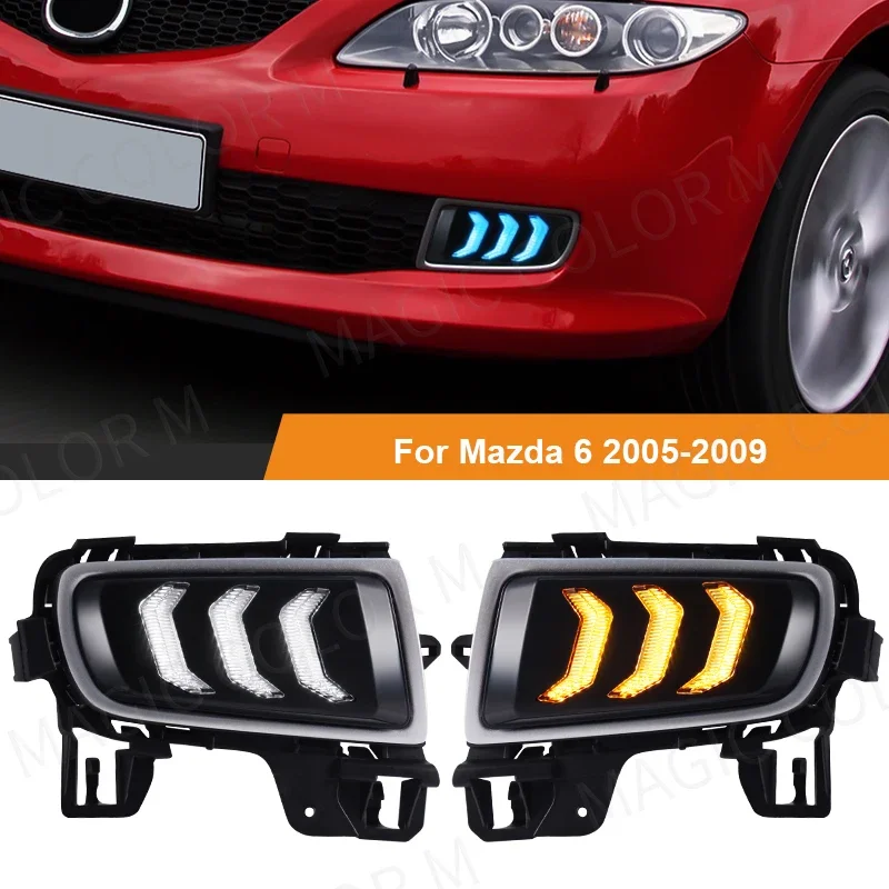 

3 Colors LED Fog Lamp For Mazda 6 2005 2006 2007 2008 2009 DRL Daytime Running Light Turn Signal Headlight Car Accessories 12V