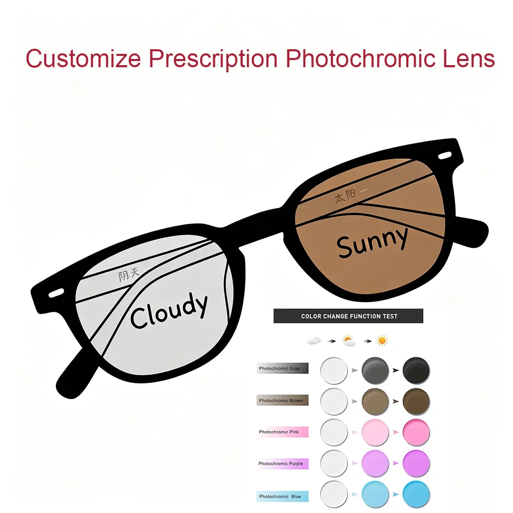 

Photochromic Gray Brown Pink Purple Blue Series 1.56 1.61 1.67 1.74 Prescription Glasses Customize Lenses For Myopia Hyperopia