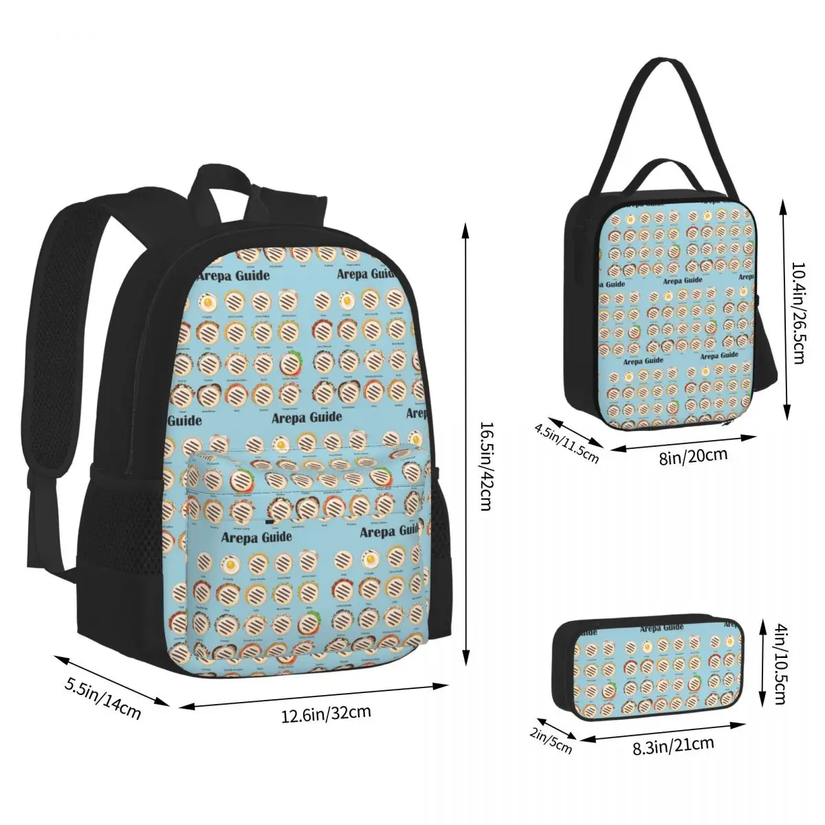 Arepa Guide Venezuela Latin Fast Food Backpacks Boys Girls Bookbag School Bags Rucksack Lunch Bag Pen Bag Three-Piece Set