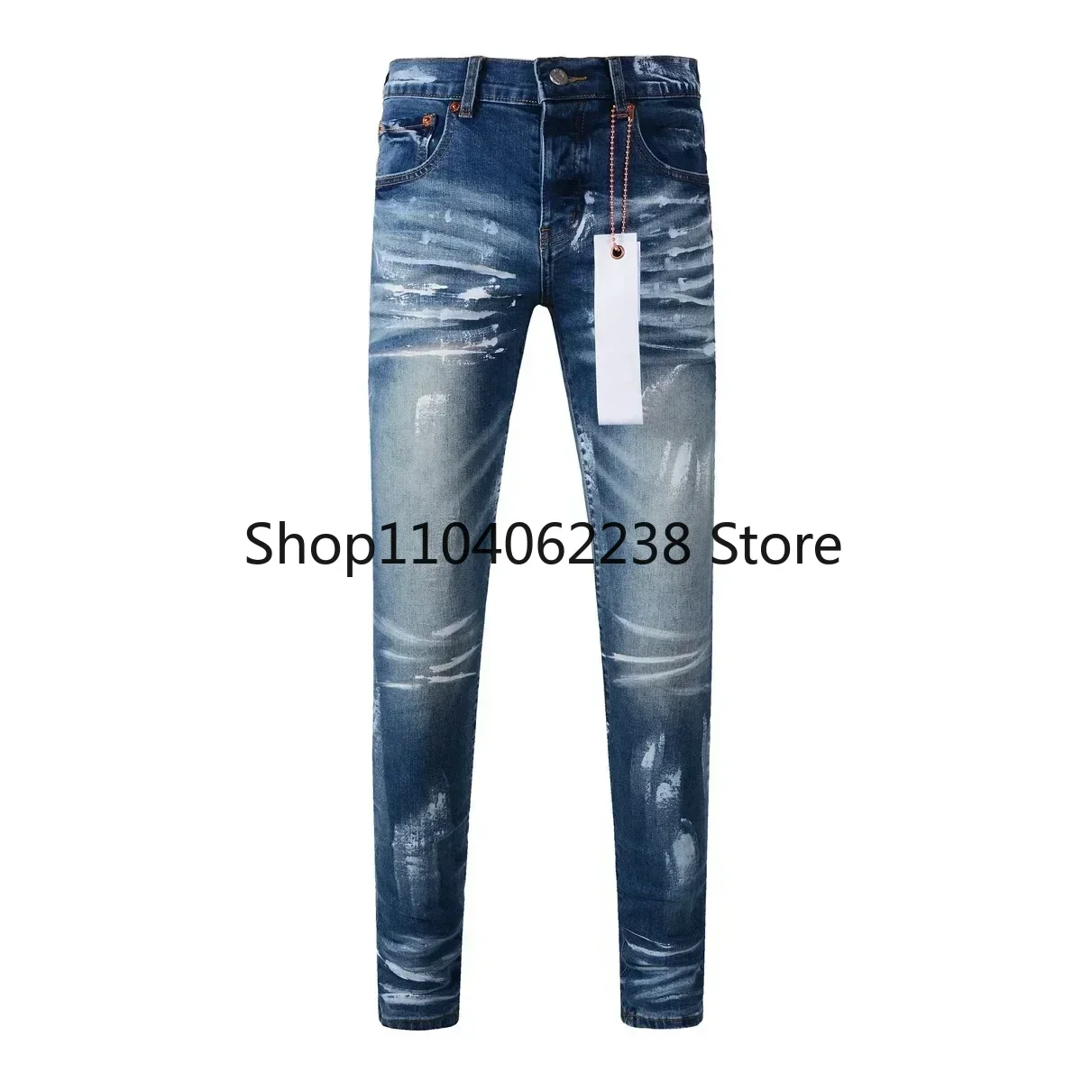 Fashion Purples Jeans Men denim pants distressed slim fitting color blue paint Fashion brand Repair Low Rise Skinny Denim pants