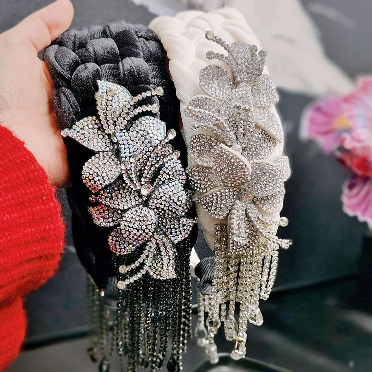 

Original High Forehead Hairband with Heavy Workmanship Full Diamond, Noble and Elegant Personality Headband, Hand-woven Fringe