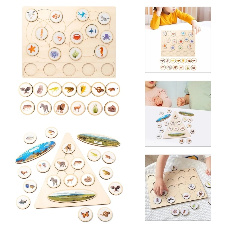 Montessori-Spielzeug, Tierfutter-Zyklus, Puzzle-Bretter für Kinder Vorschulalter, frühes Lernen, Nahrungskette,