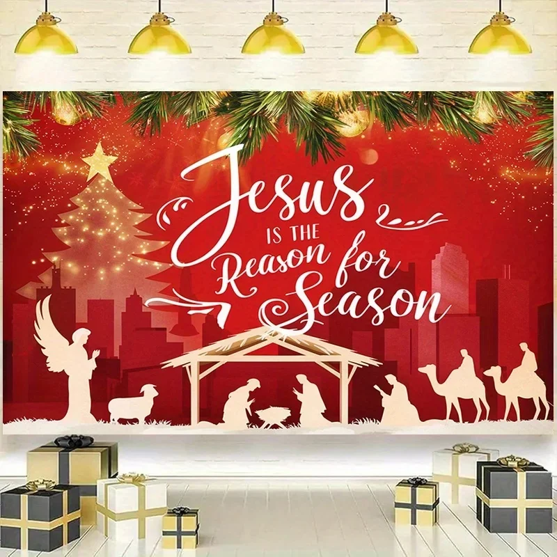 VIKAMA Nativity Scene Wall Tapestry Christmas Religious Angel Manger Wall Hanging Backdrop for Bedroom Holiday Decor