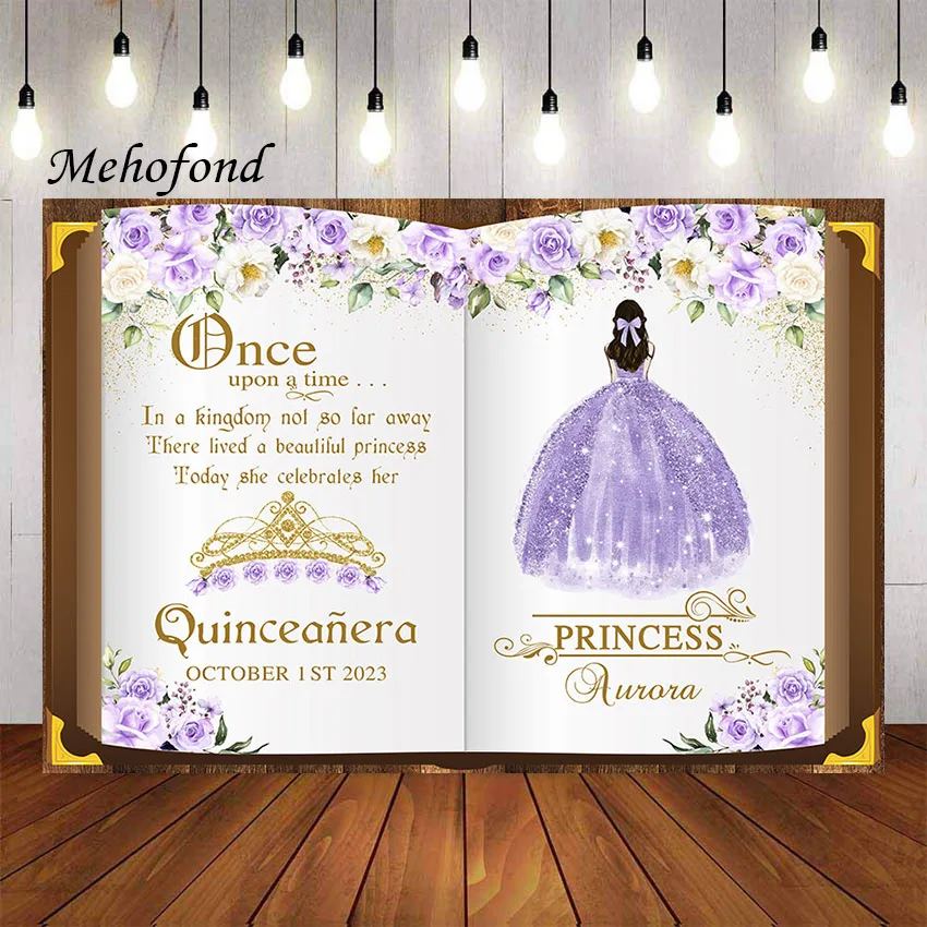 Mehofond Photography Background Quinceañera Books Once Upon a Time Princess Girls Birthday Party Decor Photo Backdrop Studio