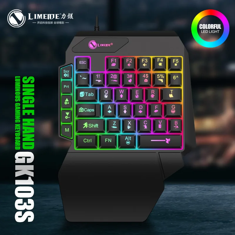 New Li Magnesium Gk103s Luminous Game Keyboard Mechanical Feel One-Handed Keyboard Mobile Phone Key Mouse Friend Gift