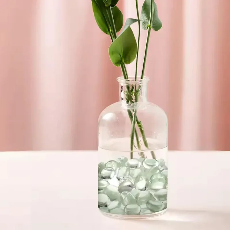 High Gloss Glass Vase Filled with Beads, Flat Glass Marbles, Semi Transparent Glass Pebbles, Suitable for Vases, Handicrafts, Brazier Glass, Aquarium Decoration, Center Ornaments, Fountain Landscapes