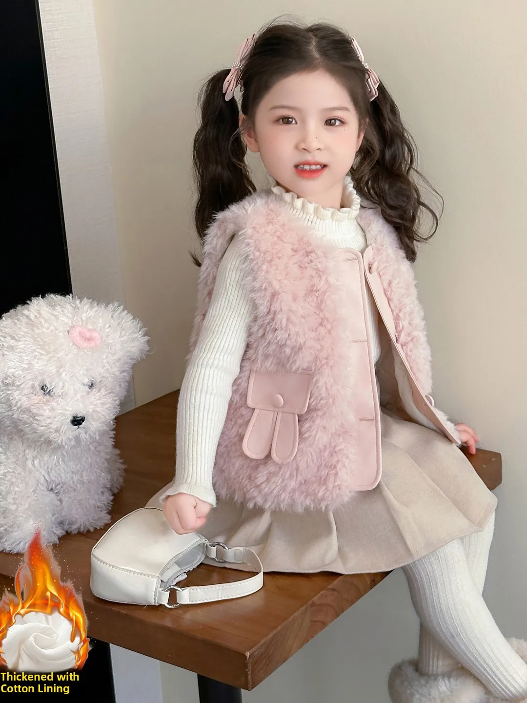 

Осенне-зимний жилет Plu для девочек, детский жилет из искусственного меха Jaet Princ Sle Kids Faion, милый дизайн, жилет без подкладок, топ