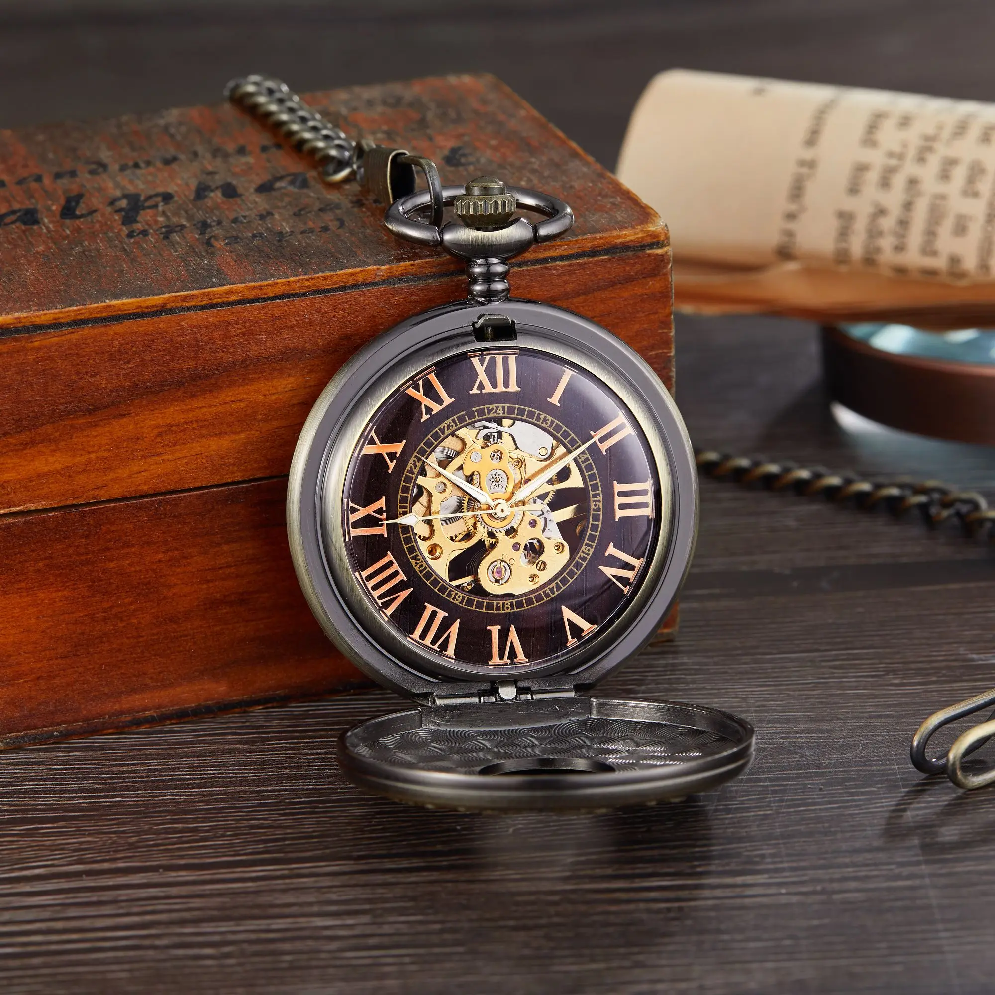 High quality Mechanical Pocket Watch 12 zodiac year pendant male necklace female retro personality accessories bead