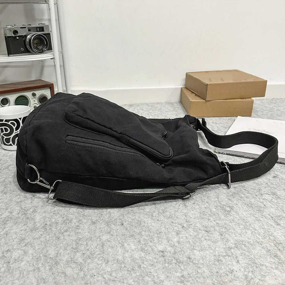 حقيبة كتف ذات سعة كبيرة متعددة الأقسام من قماش ريترو للجنسين، حقيبة كروس متعددة الوظائف على طراز الكلية #3