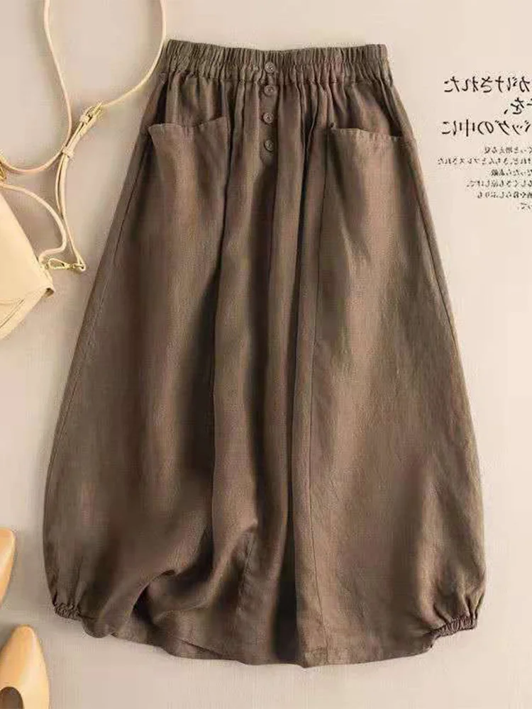 

High Waist A-Line Lantern Skirt Women's Loose Cotton Linen f Body Skirt Commute Vintage Sle kets Thin Medium Length