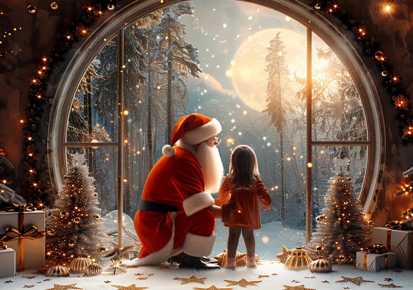 Winter Arched Window Backdrop Kids Family Photography Xmas Snowflake Forest Child Santa Photocall Christmas Trees Backgrounds