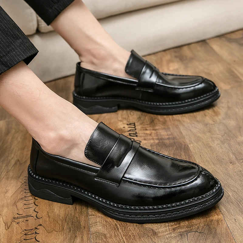 Luxury Brand Business Casual Shoes Thick Bottom Shoes Leather Loafers Slip on High Quality Wedding Shoes Soft Sole Dress Shoes