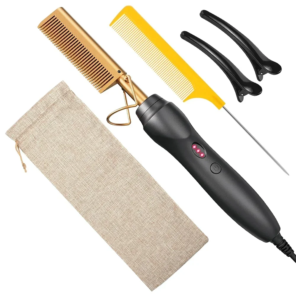 

Hot Comb Hair Straightener Heat Pressing Combs Portable Ceramic Curling Iron for Hair Beard Wigs Wet and Dry Hair Styling Tools