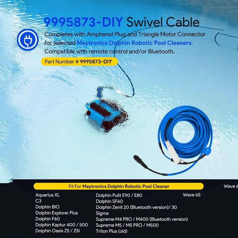 9995873-DIY Cable 3 Wire Assy W/Swivel, Pool Cleaner Parts Hose Fit For Dolphin Supreme M4,M5, C3, Supreme M400/M500, Oasis Z5