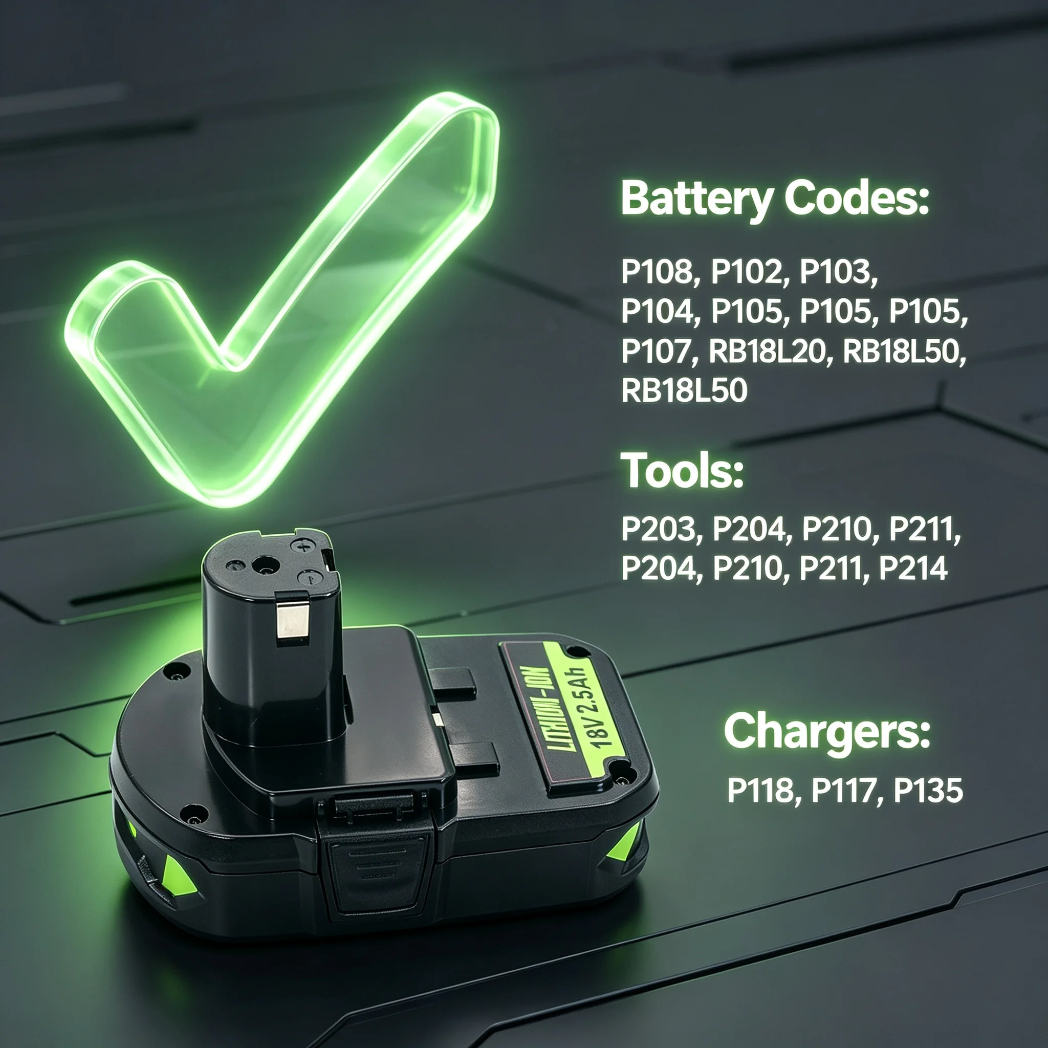 New for RYOBI P108 18V 2.5Ah Battery Replacement For Series, Works with P203 P204 P210 RB18L50 RB18L20 Lithium-ion High Capacity