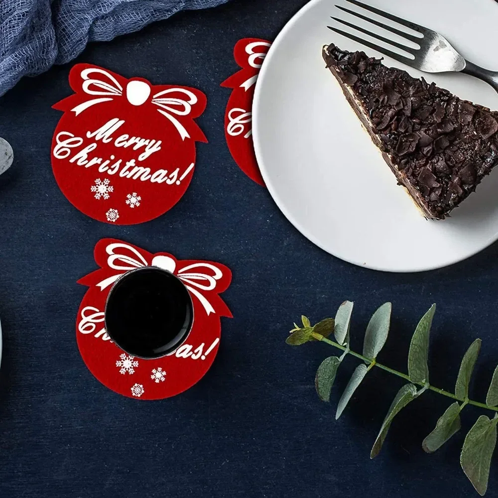 

Christmas Felt Coasters Red Christmas Ball Shaped Absorbent Heat Insulation Placemats Antifouling Cup Mat Pads Table Accessories