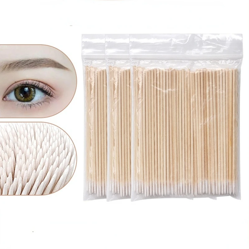 

100-500pcs Lint Free Micro Brushes Wood Cotton Buds Swab Disposable Ultra-small Cotton Swab Eyelash Extension Glue Removing Tool