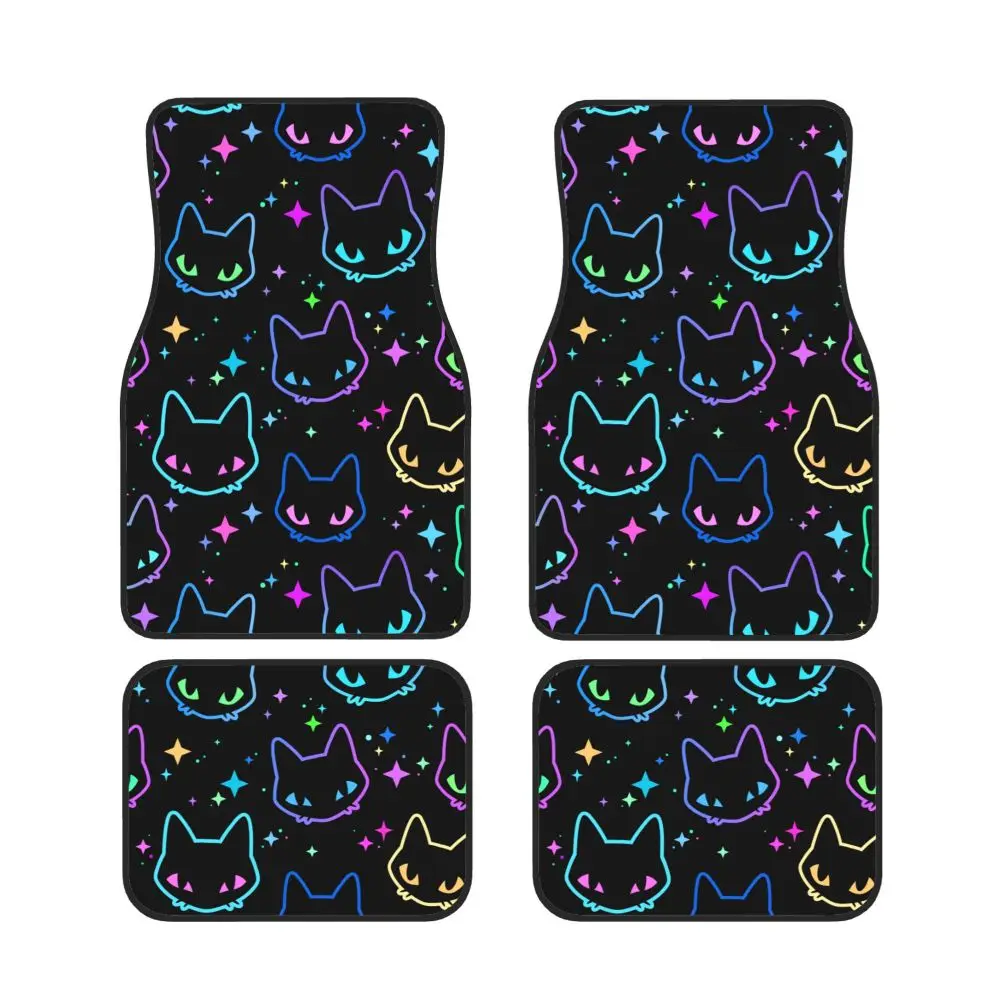 Colorful Neon Cat Heads Car Foot Mat Set of 4 Pieces Car Floor Mats  Car Accessories Suitable for automotive SUVs