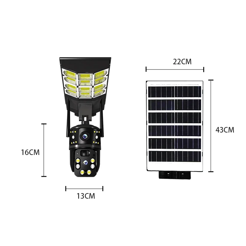 V380 Telecamera alimentata a batteria solare da 4 MP CCTV a energia solare 4G IP PTZ Doppia lente 3 schermi Telecamera e lampione