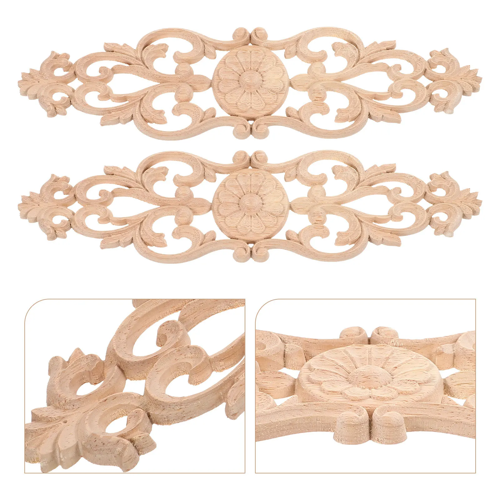 

4Pcs Wooden Carving Applique Unpainted Furniture Embellishments Door Cabinet Flower Decorative Wood Trim Molding