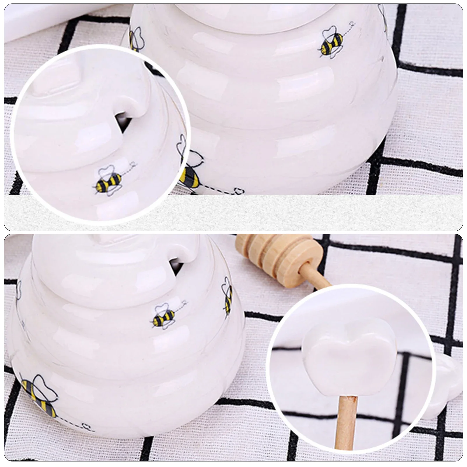 Ceramic Beehive Honey Pot with Wooden Dipper Porcelain Honey Jar Serving Set with Lid for Party Favor Bee Theme Party Decor
