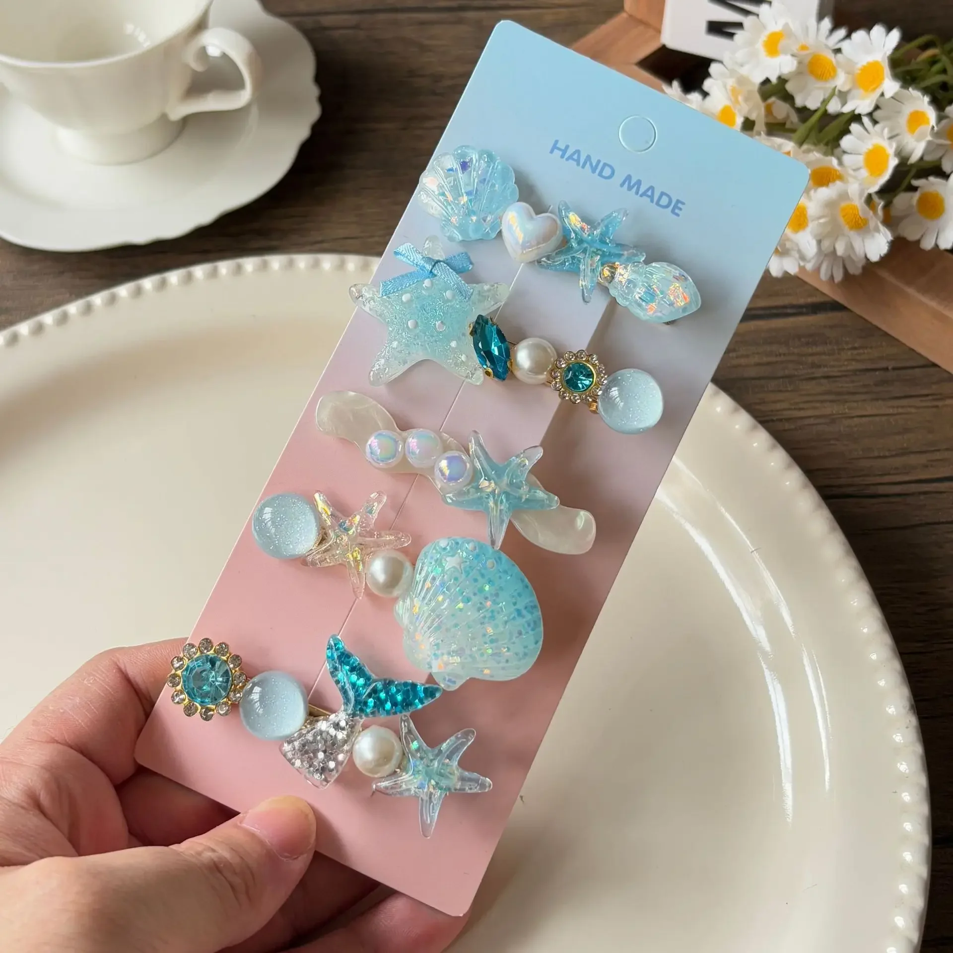 5pcs Candy Color Mermaid Hair Clips Set - Shimmery Seashell