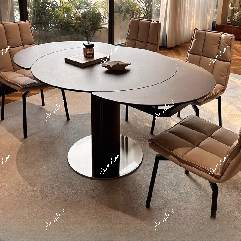 

Italian Calais slate round dining table combination small apartment retro minimalist telescopic dining table and chairs
