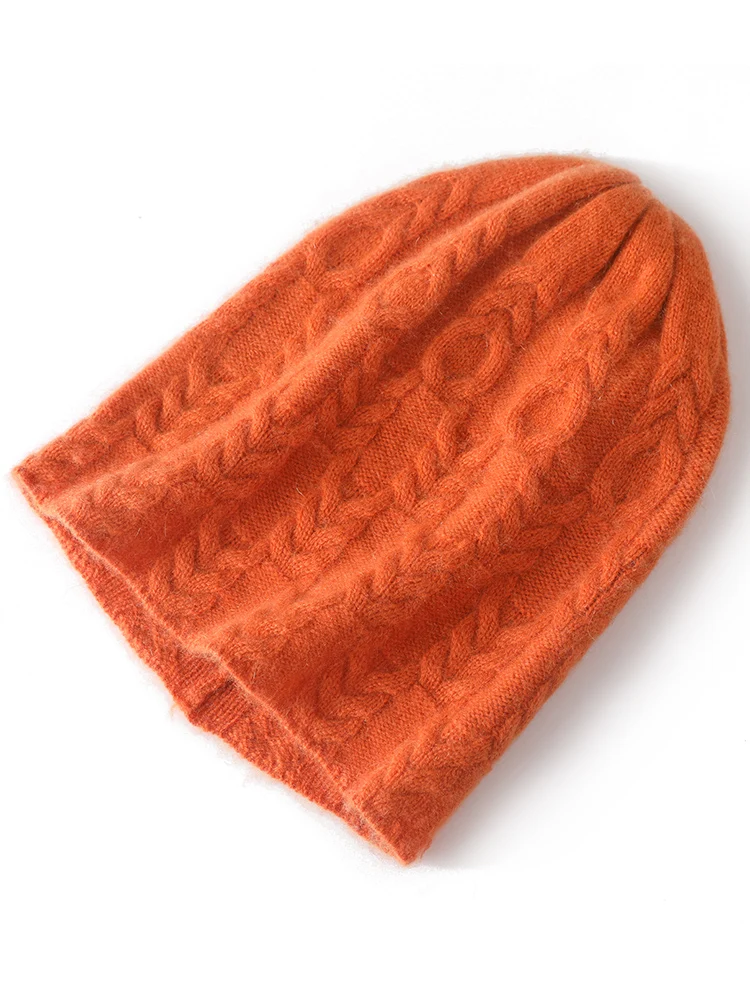 Cappelli 100% Cashmere di alta qualità per le donne inverno spesso morbido caldo Casual lavorato a maglia Twist Flower stile Vintage Designer di