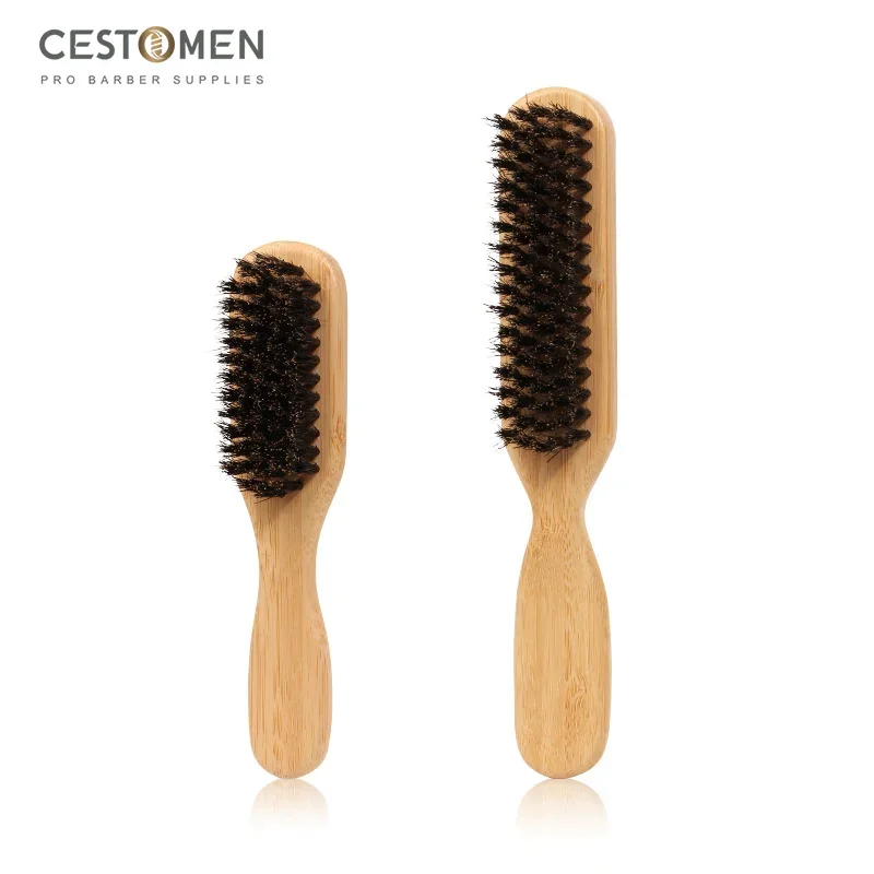 CESTOMEN Long Handle Boar Bristle Hair Brush Barber Bamboo Handle Beard Care Mustache Hair Massage Brush For Men