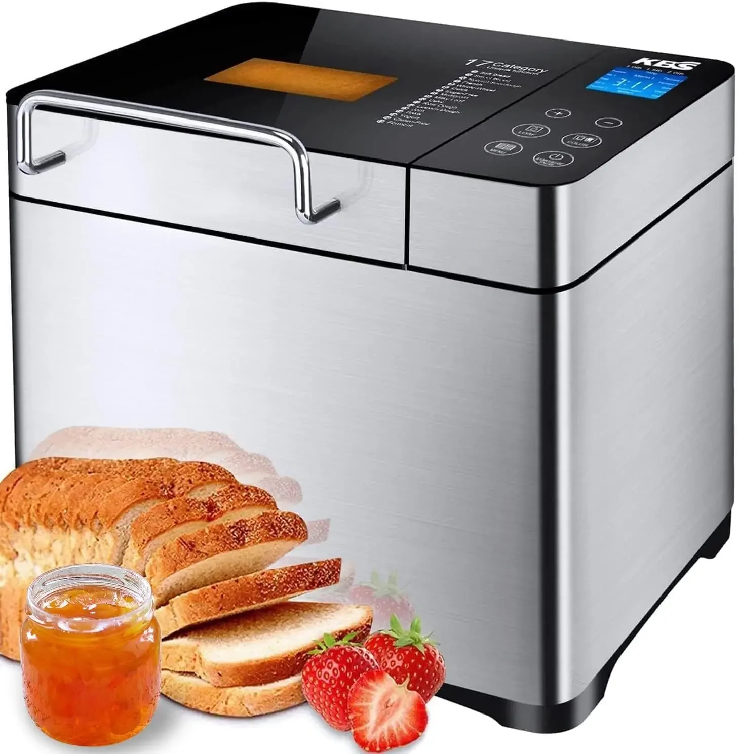 

17-in-1 Bread Machine, 2LB All Stainless Steel Bread Maker with Auto Fruit Nut Dispenser, Nonstick Ceramic Pan,