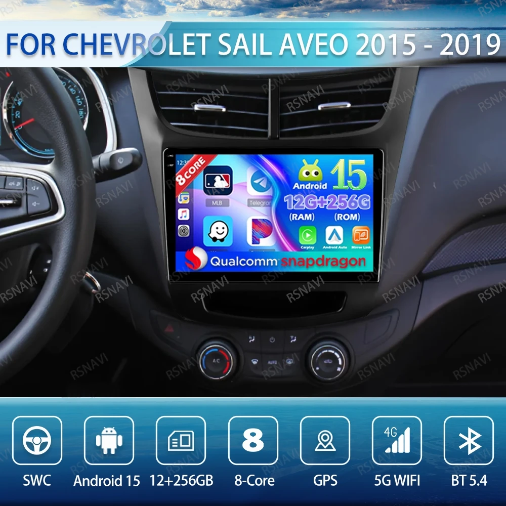 

Android 15 Car Radio For Chevrolet Sail Aveo 2015 - 2019 Qualcomm Navigation QLED Multimedia Stereo 4G LTE GPS Autoradio DSP BT