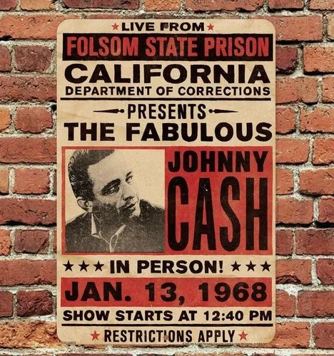 Placa de Metal do Concerto Johnny Cash Folsom State Prison 8x12 - Alumínio