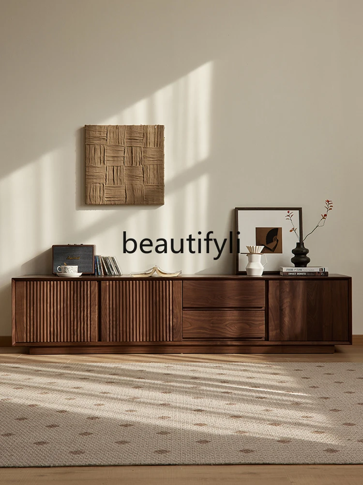 

North American black walnut TV cabinet Nordic simple all-solid wood floor cabinet Home living room locker