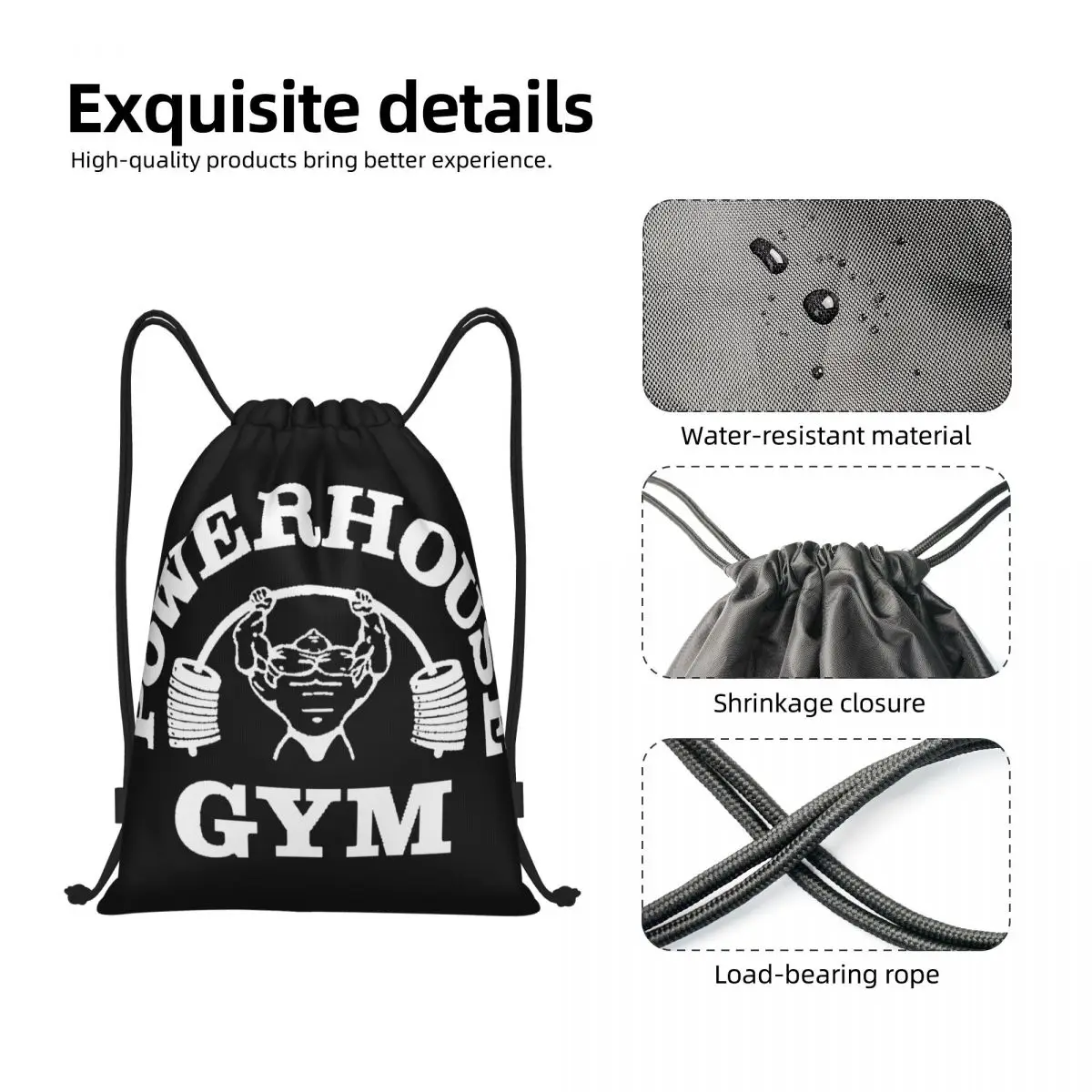 Mochila de almacenamiento de gimnasio para hombres y mujeres, Powerhouse blanco personalizado, bolsas con cordón, ligero, Fitness Building, Muscle Sports