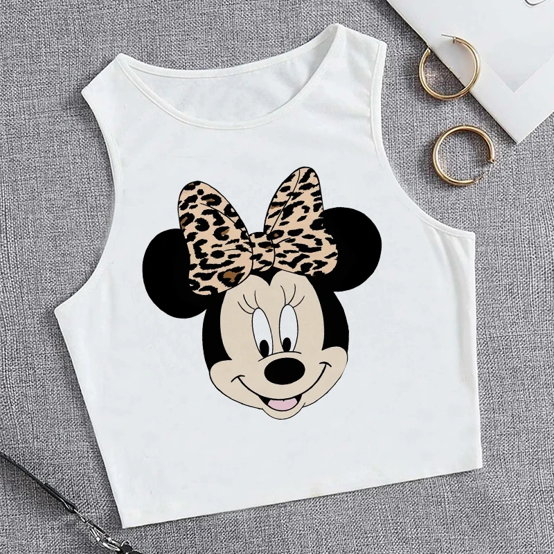 Tshirt Vest Mickey Minnie Mouse Crop Top T-shirt Women Tank Top Fashion T Shirt Female Clothes Kawaii Disney Cropped T Shirt