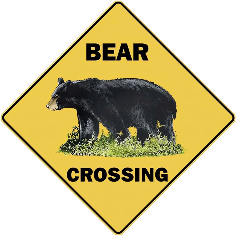 Black Bear,Deer,Cow,Moose,Bison Crossing Warning Metal Sign, Funny Vintage Metal Wall Decor for Bridges,Forests,Outdoors,Farms