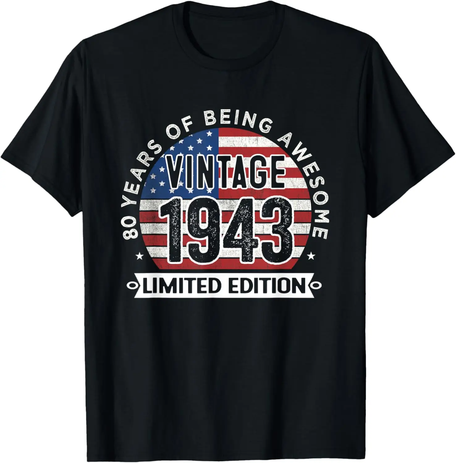 

80th Birthday Gifts Men Vintage 1943 80 Years Old USA Flag T-Shirt