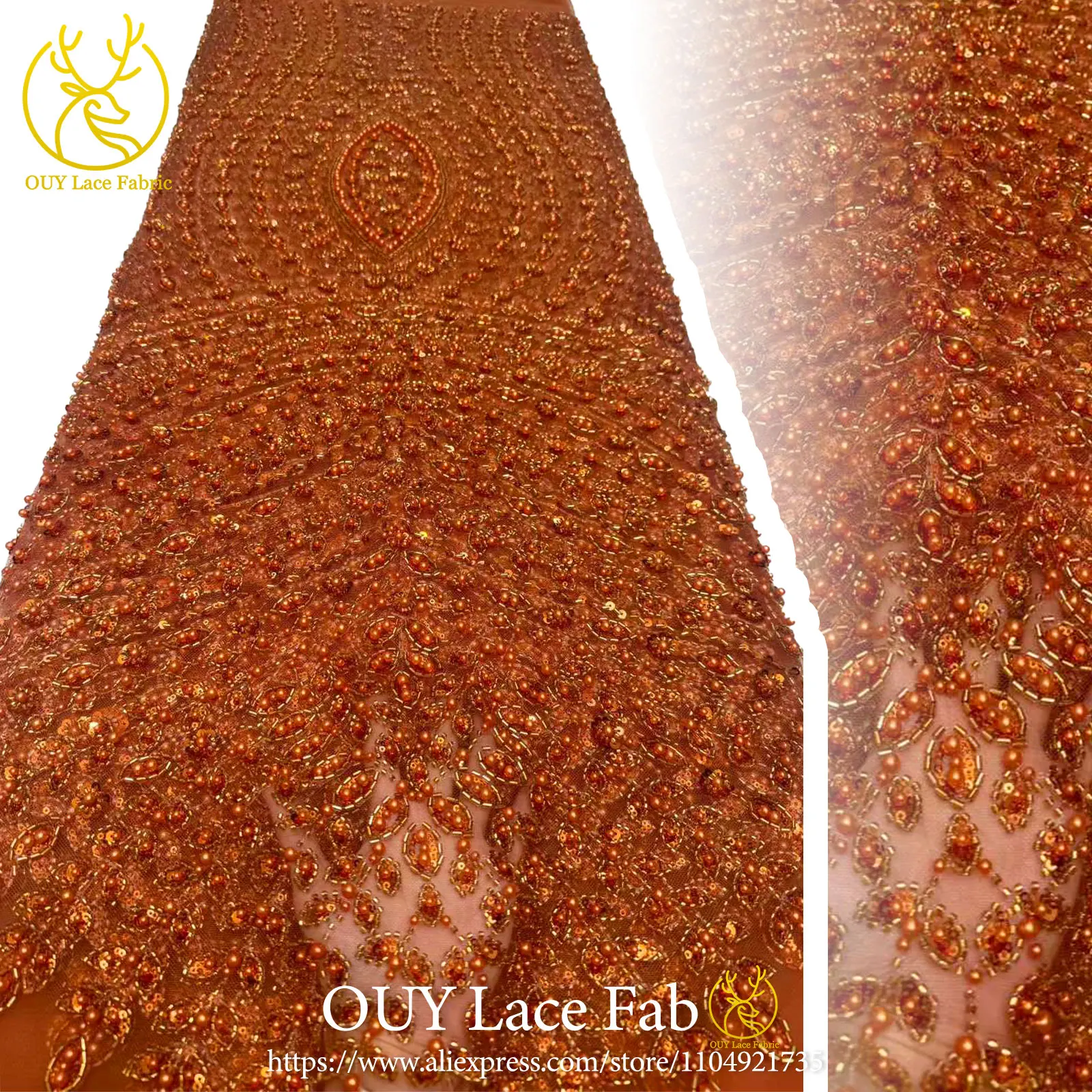 

5 Yards Of African Hand-Beaded Lace Fabric 2026 French Sequin Tulle Mesh Lace Fabric Suitable For Sewing Wedding Bridal Gowns