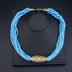 Sunspicems Fashion Arabic Bridal Jewelry Crystal Beads Choker Necklace For Women Wedding Bijoux Gold Color Morocco Neck Chain