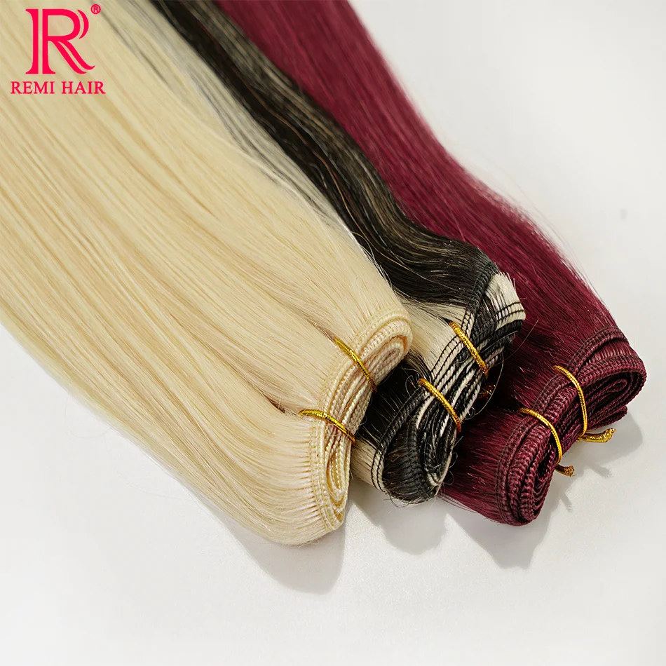 REMI 100% Real Human Natural Hair Extensions for Women Weft Hair Piece Colored Sewn Hair Bundles Mega Hair Weaving Human Hair